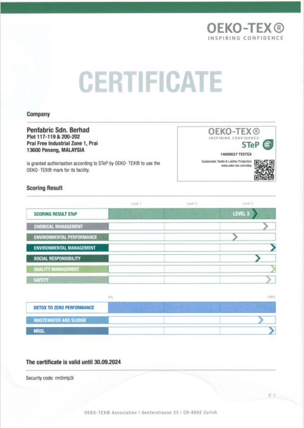 Oekotex Step certificate